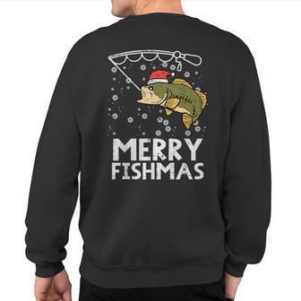 Merry Fishmas Fish Fishing Xmas Christmas Dad Sweatshirt Back Print | Mazezy