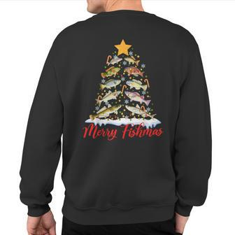 Merry Fishmas Christmas Tree Lights Fish Fishing Rod Sweatshirt Back Print - Seseable