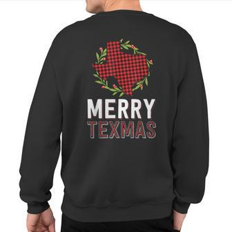 Merry Texmas Texas Yall Red Buffalo Plaid Family Christmas Sweatshirt Back Print - Thegiftio UK