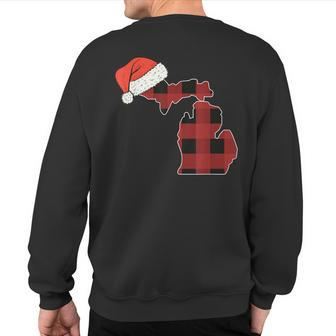 Michigan Plaid Christmas Santa Hat Holiday Matching Sweatshirt Back Print - Thegiftio UK