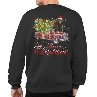 Monkey Rides Red Truck Christmas Pajama Sweatshirt Back Print | Mazezy