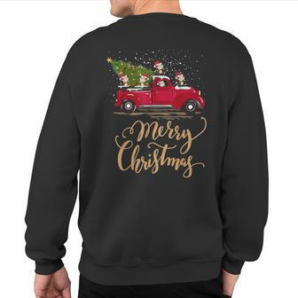 Monkeys Driving Christmas Tree Truck Monkey Christmas Sweatshirt Back Print | Mazezy