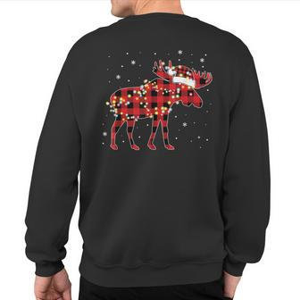 Moose Christmas Red Plaid Buffalo Pajama Matching Sweatshirt Back Print - Seseable
