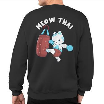 Muay Thai Cat Meow Thai Punching Bag Fighting Sport Sweatshirt Back Print - Thegiftio UK