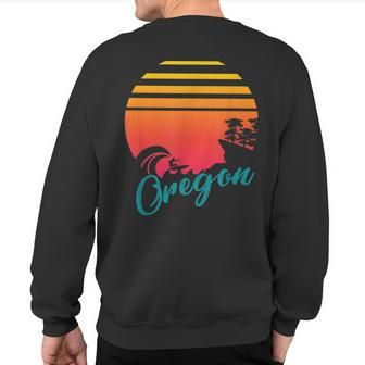 Oregon Coast Sunset Surf Waves And Rocks Sweatshirt Back Print | Mazezy