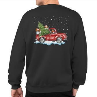 Papillon Dogs Ride Red Truck Christmas Xmas Sweatshirt Back Print | Mazezy