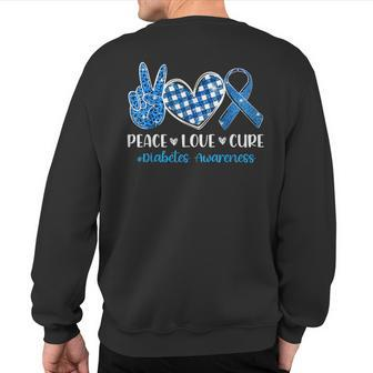 Peace Love Cure Grey Blue Ribbon Diabetes Awareness Sweatshirt Back Print - Monsterry