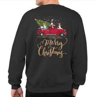 Penguin Driving Christmas Tree Red Truck Penguin Christmas Sweatshirt Back Print | Mazezy