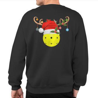 Pickleball Xmas Reindeer Santa Hat Pickleball Christmas Sweatshirt Back Print - Thegiftio UK