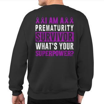 Prematurity Awareness Warrior Purple Survivor Support Family Sweatshirt Back Print - Thegiftio UK