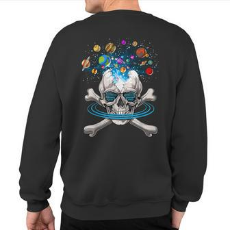Psychedelic Skull Psytrance Space Planets Edm Music Festival Sweatshirt Back Print | Mazezy
