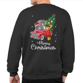 Racoon Rides Red Truck Christmas Pajama Sweatshirt Back Print | Mazezy