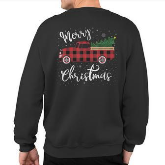 Red Truck Buffalo Plaid Merry Christmas Sweatshirt Back Print | Mazezy