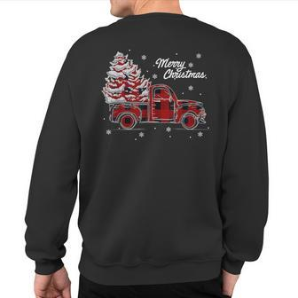 Red Truck Buffalo Plaid Vintage Merry Christmas Sweatshirt Back Print | Mazezy