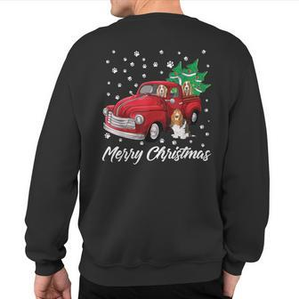 Red Truck Merry Christmas Tree Basset Hound Christmas Sweatshirt Back Print | Mazezy