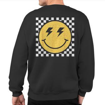 Retro Happy Face Checkered Pattern Smile Face Trendy Smiling Sweatshirt Back Print - Thegiftio UK