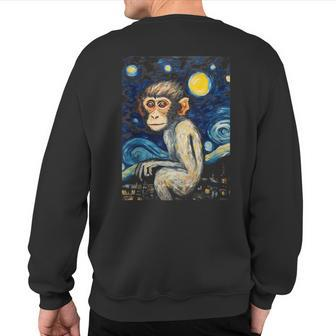 Rhesus Monkey Starry Night Animal Lover Graphic Sweatshirt Back Print | Mazezy