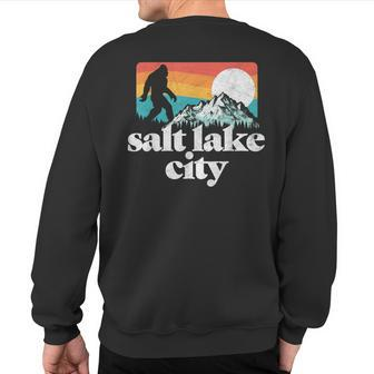 Salt Lake City Utah Bigfoot Mountains Sweatshirt Back Print | Mazezy