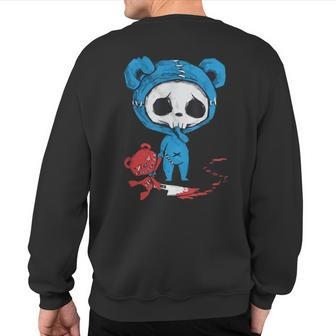Scary Skeleton With Bloody Voodoo Doll Bear Fairy Grunge Alt Sweatshirt Back Print | Mazezy