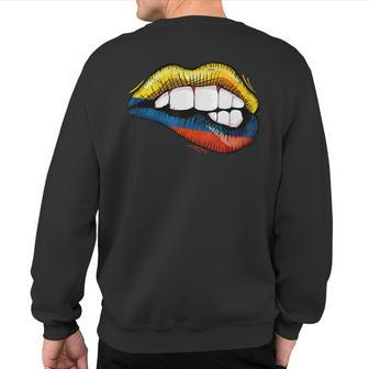 Sexy Biting Lips Colombia Flag Colombian Pride Sweatshirt Back Print | Mazezy