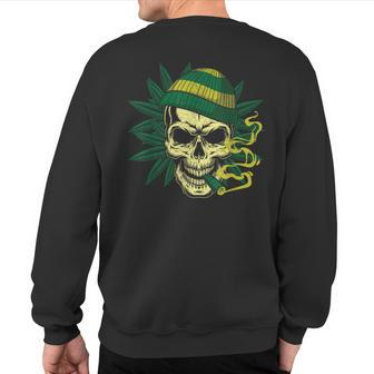 Skull Smoking Weed 420 Cannabis Marijuana Stoner Sweatshirt Back Print | Mazezy