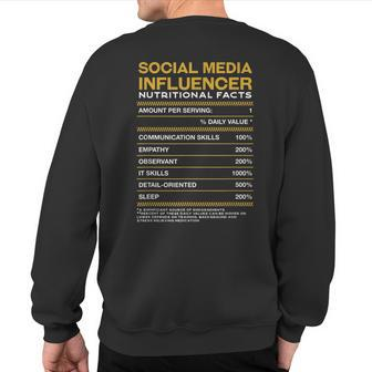 Social Media Influencer Nutrition Facts Content Creator Sweatshirt Back Print | Mazezy