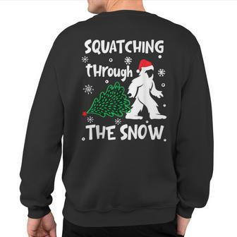 Squatching Through The Snow Christmas Sasquatch Santa Hat Sweatshirt Back Print - Thegiftio UK