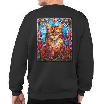 Stained Glass Style Cymric Cat Sweatshirt Back Print | Mazezy