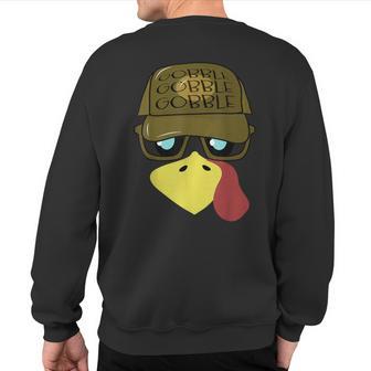 Thanksgiving Turkey Face With Sunglasses Turkey Face Sweatshirt Back Print - Thegiftio UK