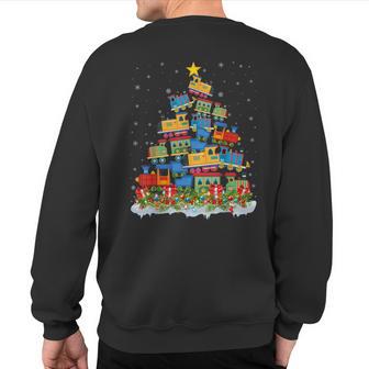Train Lover Xmas Tree Santa Christmas Train Sweatshirt Back Print - Thegiftio UK