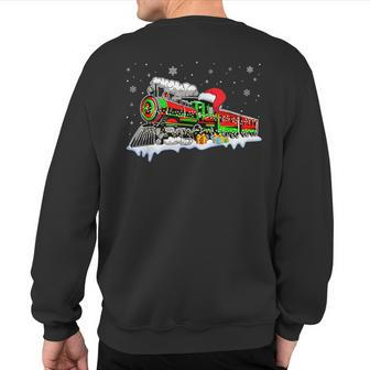 Train Santa Hat Christmas Pajama Train Distressed Xmas Sweatshirt Back Print - Seseable