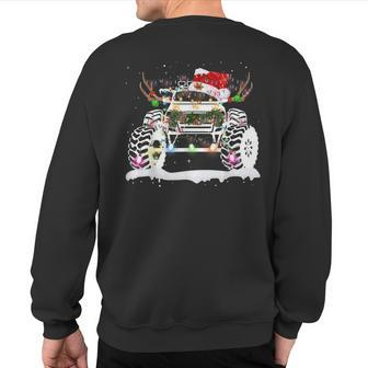 Tu Merry Christmas Monster Truck Costume Reindeer Santa Hat Sweatshirt Back Print | Mazezy