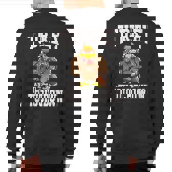 Turkey And Touchdowns Football Retro Thanksgiving Boys Sweatshirt Back Print - Thegiftio