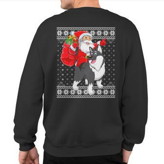 Ugly Xmas Sweater Style Santa Riding Malamute Dog Christmas Sweatshirt Back Print | Mazezy