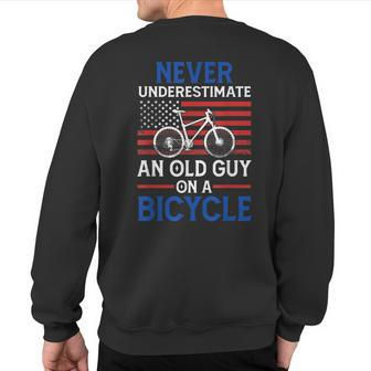 Never Underestimate An Old Guy On A Bicycle White Usa Flag Sweatshirt Back Print - Seseable