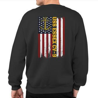 Uss Essex Cv-9 Aircraft Carrier American Flag Sweatshirt Back Print | Mazezy