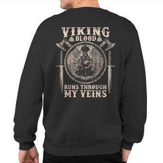 Viking Blood Runs Through My Veins Viking Huginn Muninn Sweatshirt Back Print - Seseable