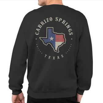 Vintage Carrizo Springs Texas State Flag Map Souvenir Sweatshirt Back Print | Mazezy