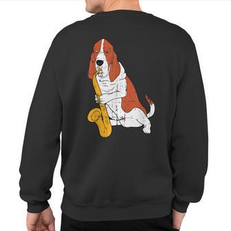 Vintage Jazz Dog Saxophone Puppy Musician Cute Animal Sweatshirt Back Print | Mazezy UK