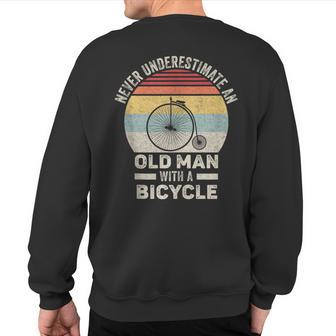 Vintage Retro Never Underestimate An Old Man With A Bicycle Sweatshirt Back Print - Thegiftio UK