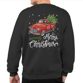 Vintage Wagon Red Truck Christmas Tree Pajama Family Xmas Sweatshirt Back Print - Thegiftio UK