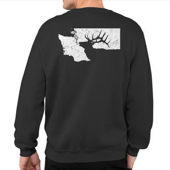 Washington Elk Hunting T Bull Elk State Shape Sweatshirt Back Print | Mazezy