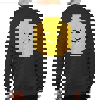 Winking Winky Face Minifig Brick Toy Sweatshirt Back Print | Mazezy