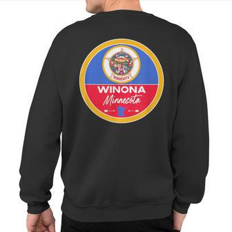 Winona Minnesota Mn State Flag Badge Sweatshirt Back Print | Mazezy