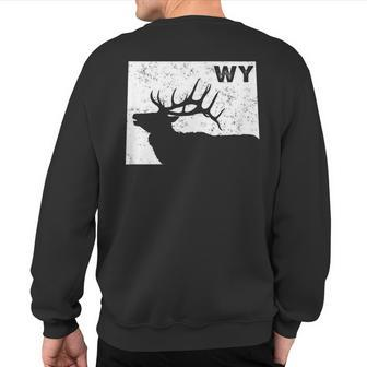 Wyoming Elk Hunting Bull Elk Wy State Shape Sweatshirt Back Print | Mazezy