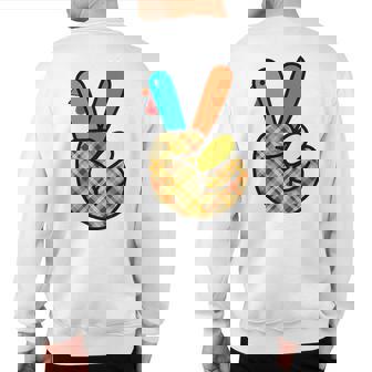 Asl Turkey Hand Peace Sign Thanksgiving Peace Love Turkey Sweatshirt Back Print | Mazezy