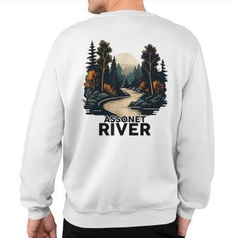 Assonet River Retro Minimalist River Assonet Sweatshirt Back Print | Mazezy