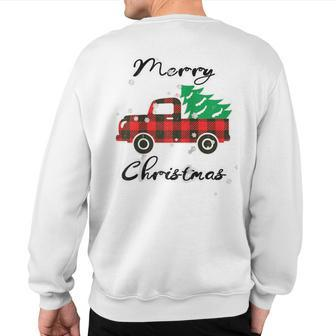 Buffalo Plaid Christmas Tree Cute Red Truck Xmas Sweatshirt Back Print | Mazezy