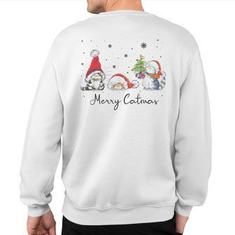 Cats With Santa Hat Merry Catmas Cat Lover Christmas Sweatshirt Back Print - Seseable