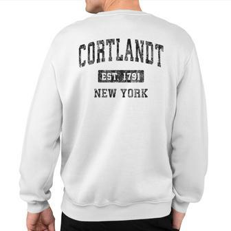 Cortlandt New York Ny Vintage Sports Black Sweatshirt Back Print | Mazezy